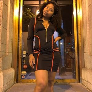 Black and Red Half Zipper Dress